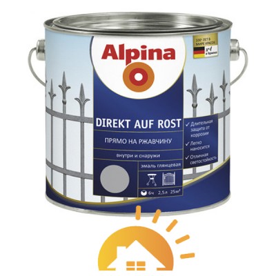 Alpina алкидная эмаль прямо на ржавчину для антикоррозионной защиты Direkt auf Rost, черный (RAL9005), 2,5 л