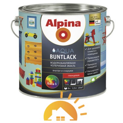 Alpina Эмаль для дерева и металла Aqua Buntlack SM, шелковисто-матовая B1, 2,5 л